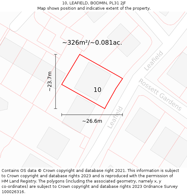 10, LEAFIELD, BODMIN, PL31 2JF: Plot and title map