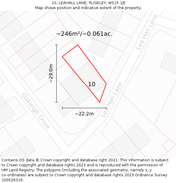 10, LEAHALL LANE, RUGELEY, WS15 1JE: Plot and title map