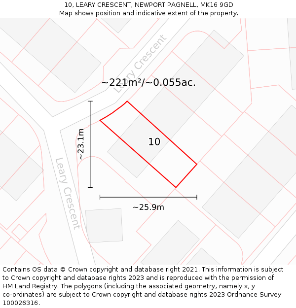 10, LEARY CRESCENT, NEWPORT PAGNELL, MK16 9GD: Plot and title map