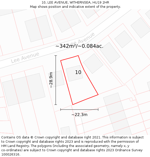 10, LEE AVENUE, WITHERNSEA, HU19 2HR: Plot and title map