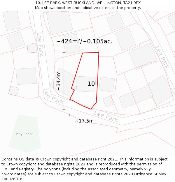 10, LEE PARK, WEST BUCKLAND, WELLINGTON, TA21 9PX: Plot and title map