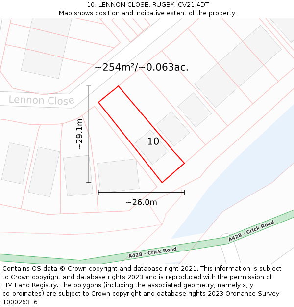 10, LENNON CLOSE, RUGBY, CV21 4DT: Plot and title map