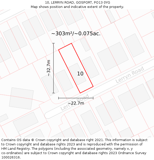 10, LERRYN ROAD, GOSPORT, PO13 0YG: Plot and title map