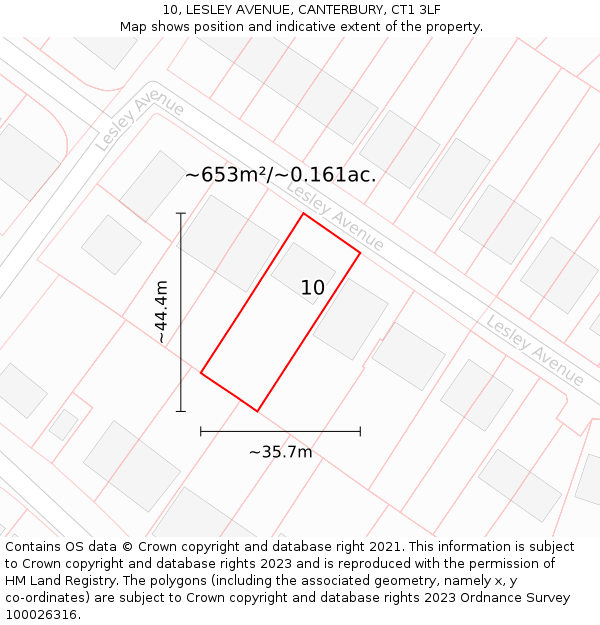 10, LESLEY AVENUE, CANTERBURY, CT1 3LF: Plot and title map