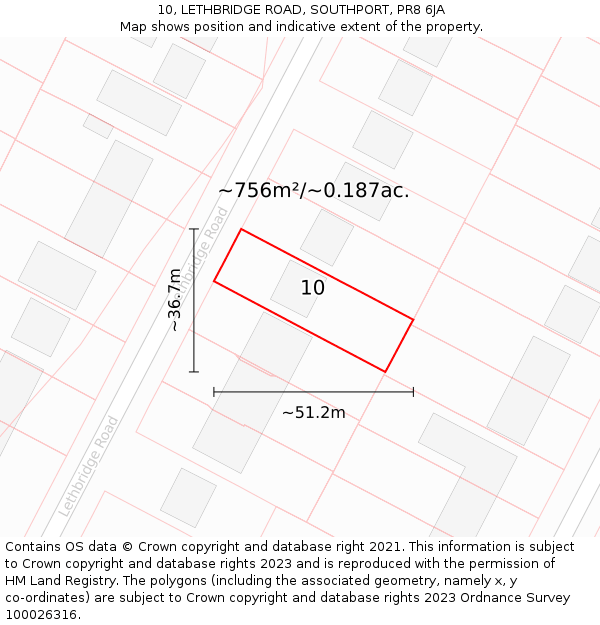 10, LETHBRIDGE ROAD, SOUTHPORT, PR8 6JA: Plot and title map