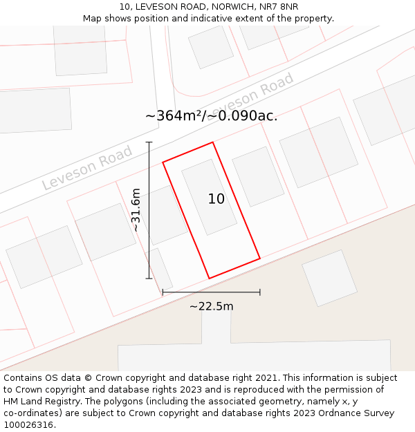 10, LEVESON ROAD, NORWICH, NR7 8NR: Plot and title map