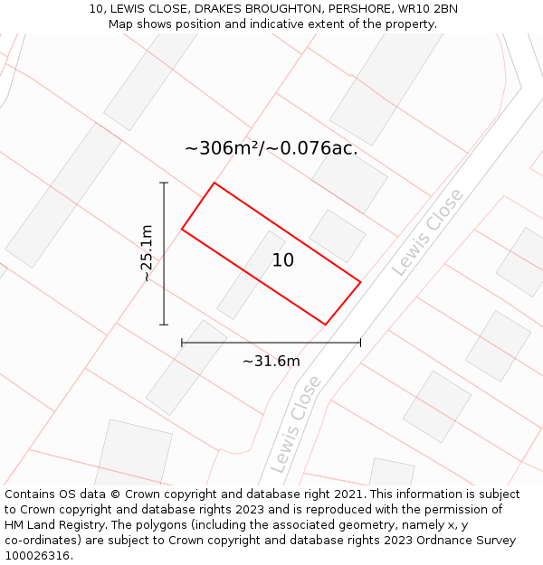 10, LEWIS CLOSE, DRAKES BROUGHTON, PERSHORE, WR10 2BN: Plot and title map