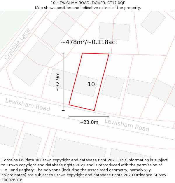 10, LEWISHAM ROAD, DOVER, CT17 0QF: Plot and title map