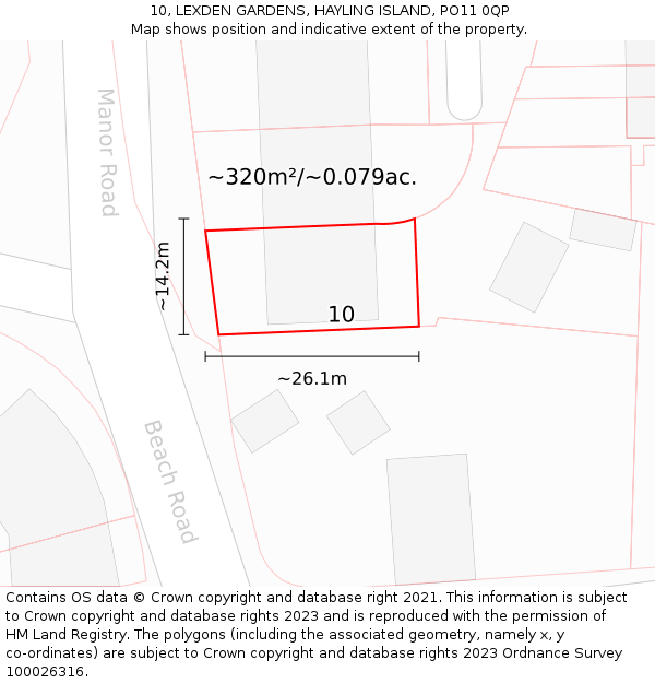 10, LEXDEN GARDENS, HAYLING ISLAND, PO11 0QP: Plot and title map