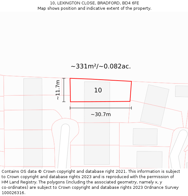 10, LEXINGTON CLOSE, BRADFORD, BD4 6FE: Plot and title map