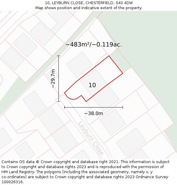 10, LEYBURN CLOSE, CHESTERFIELD, S40 4DW: Plot and title map