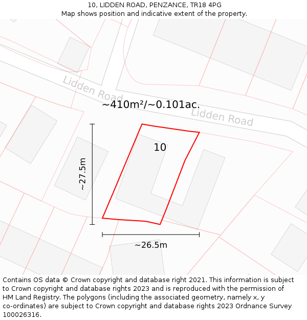 10, LIDDEN ROAD, PENZANCE, TR18 4PG: Plot and title map