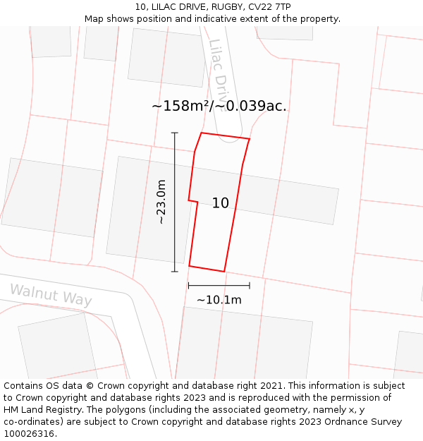 10, LILAC DRIVE, RUGBY, CV22 7TP: Plot and title map