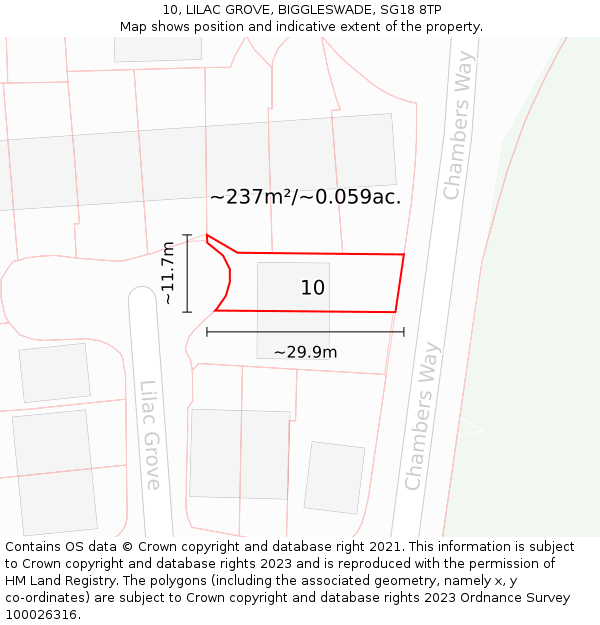 10, LILAC GROVE, BIGGLESWADE, SG18 8TP: Plot and title map