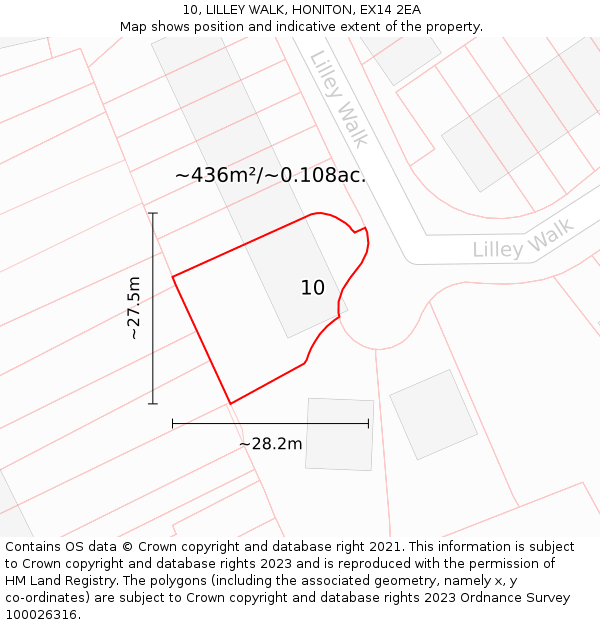 10, LILLEY WALK, HONITON, EX14 2EA: Plot and title map