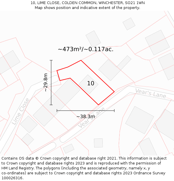 10, LIME CLOSE, COLDEN COMMON, WINCHESTER, SO21 1WN: Plot and title map