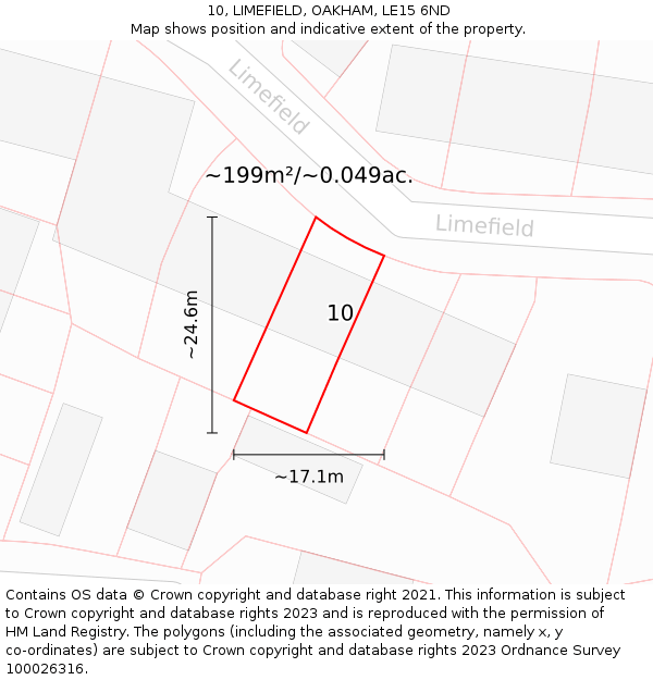 10, LIMEFIELD, OAKHAM, LE15 6ND: Plot and title map