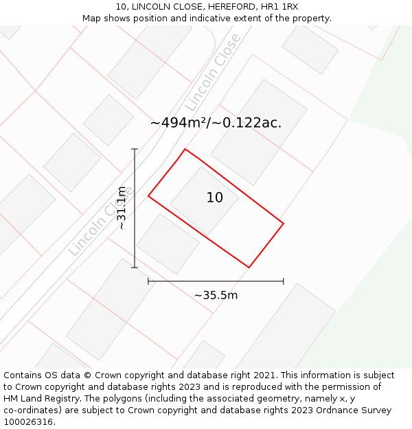 10, LINCOLN CLOSE, HEREFORD, HR1 1RX: Plot and title map