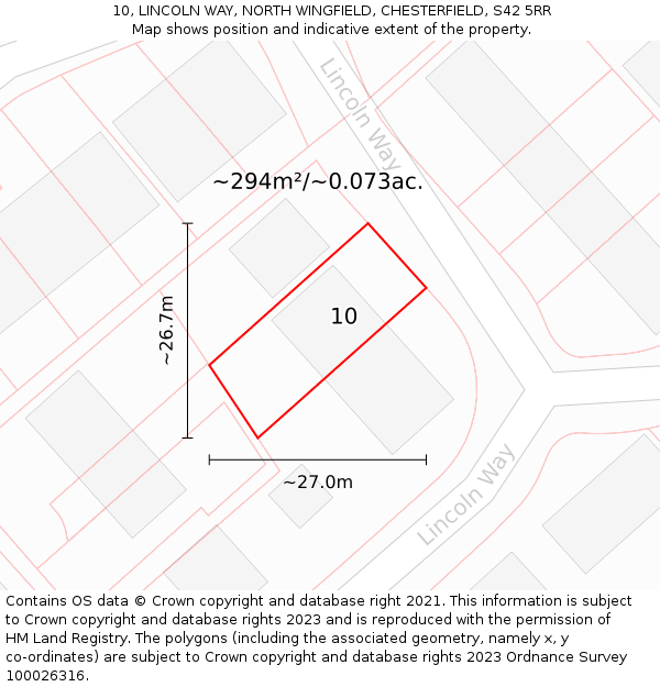 10, LINCOLN WAY, NORTH WINGFIELD, CHESTERFIELD, S42 5RR: Plot and title map