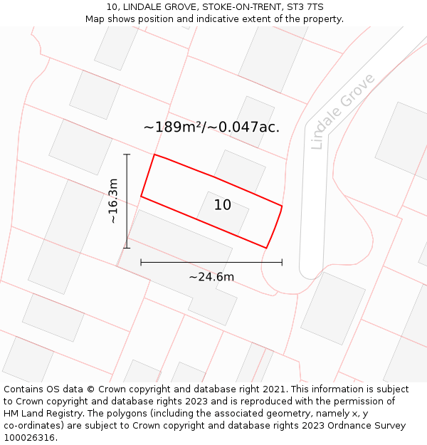 10, LINDALE GROVE, STOKE-ON-TRENT, ST3 7TS: Plot and title map