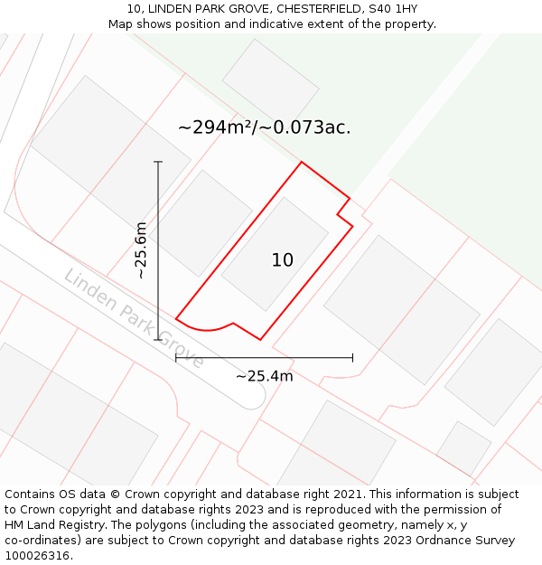 10, LINDEN PARK GROVE, CHESTERFIELD, S40 1HY: Plot and title map