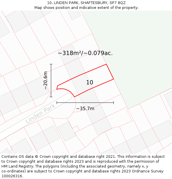 10, LINDEN PARK, SHAFTESBURY, SP7 8QZ: Plot and title map