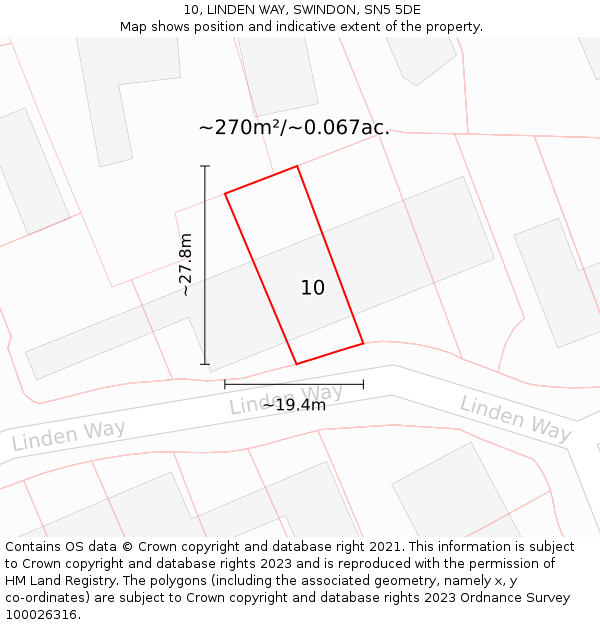 10, LINDEN WAY, SWINDON, SN5 5DE: Plot and title map