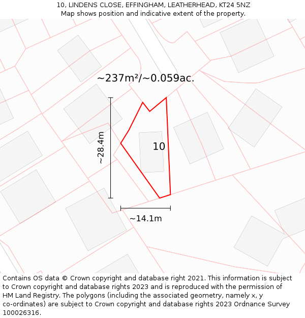 10, LINDENS CLOSE, EFFINGHAM, LEATHERHEAD, KT24 5NZ: Plot and title map