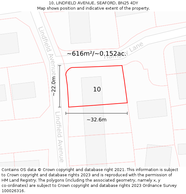 10, LINDFIELD AVENUE, SEAFORD, BN25 4DY: Plot and title map