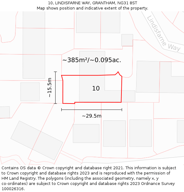 10, LINDISFARNE WAY, GRANTHAM, NG31 8ST: Plot and title map