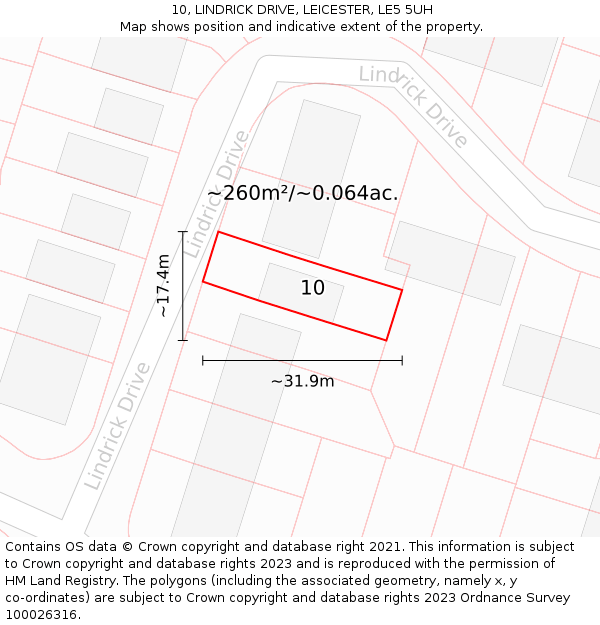 10, LINDRICK DRIVE, LEICESTER, LE5 5UH: Plot and title map