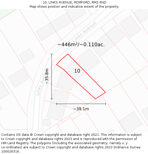 10, LINKS AVENUE, ROMFORD, RM2 6ND: Plot and title map