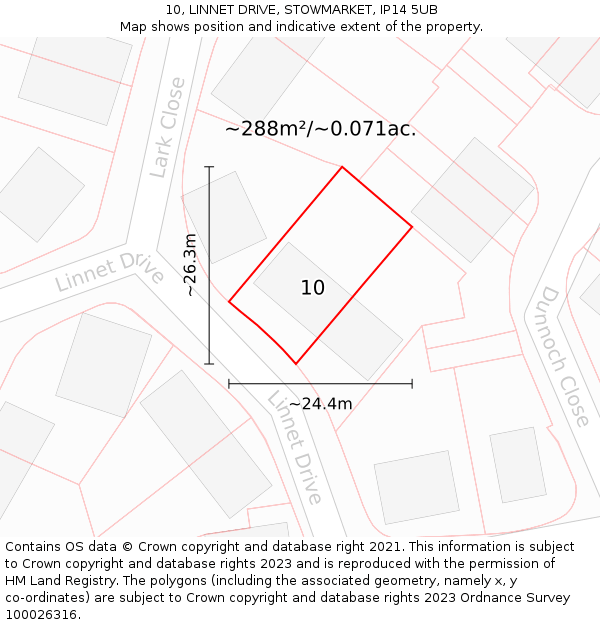 10, LINNET DRIVE, STOWMARKET, IP14 5UB: Plot and title map