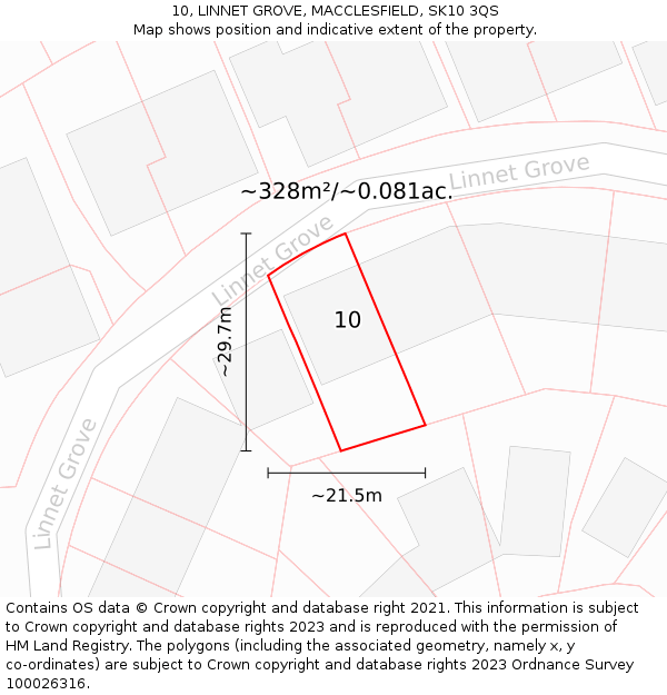 10, LINNET GROVE, MACCLESFIELD, SK10 3QS: Plot and title map