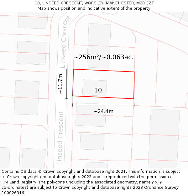 10, LINSEED CRESCENT, WORSLEY, MANCHESTER, M28 3ZT: Plot and title map