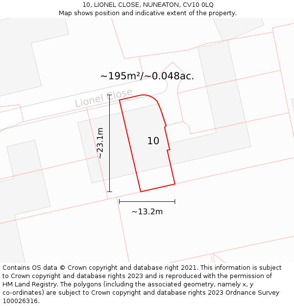 10, LIONEL CLOSE, NUNEATON, CV10 0LQ: Plot and title map