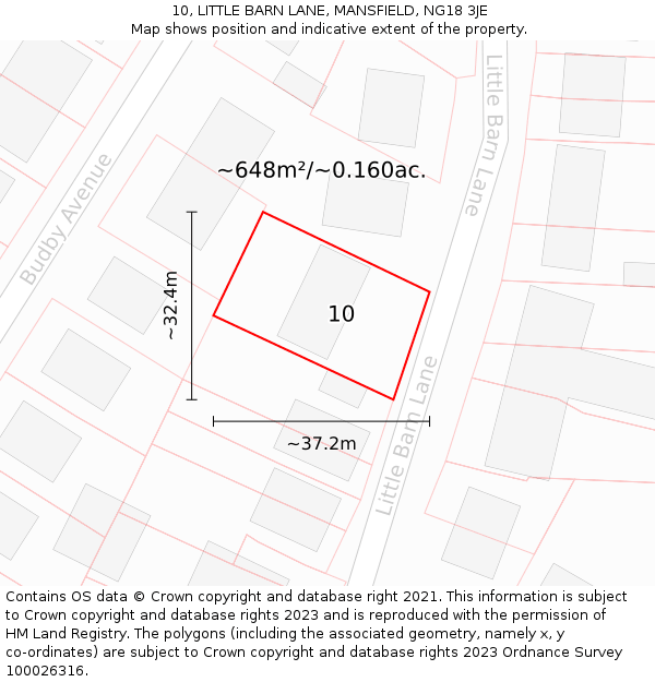 10, LITTLE BARN LANE, MANSFIELD, NG18 3JE: Plot and title map