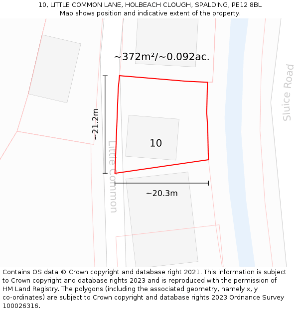 10, LITTLE COMMON LANE, HOLBEACH CLOUGH, SPALDING, PE12 8BL: Plot and title map