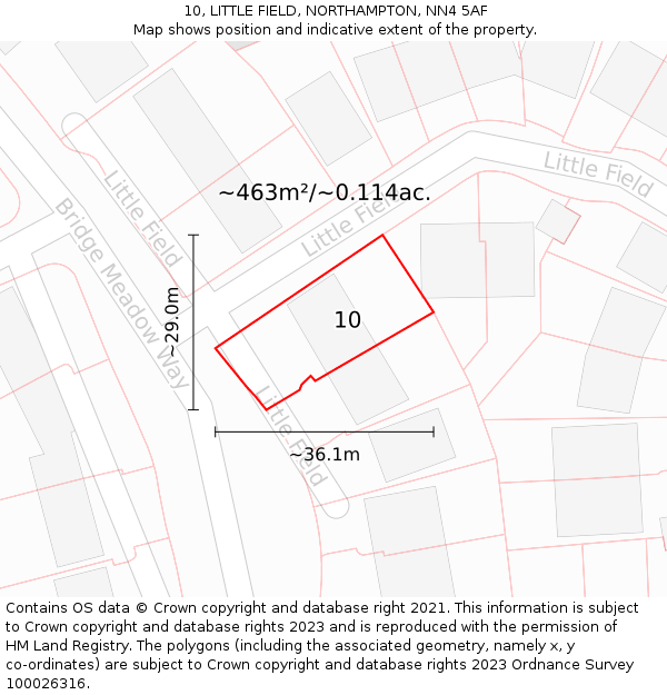 10, LITTLE FIELD, NORTHAMPTON, NN4 5AF: Plot and title map