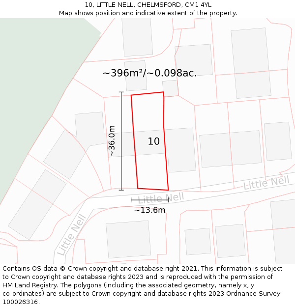10, LITTLE NELL, CHELMSFORD, CM1 4YL: Plot and title map