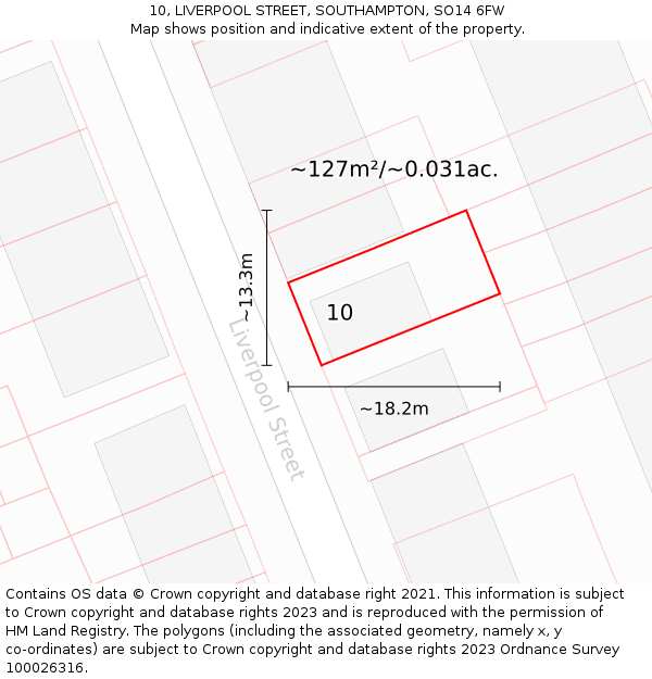 10, LIVERPOOL STREET, SOUTHAMPTON, SO14 6FW: Plot and title map