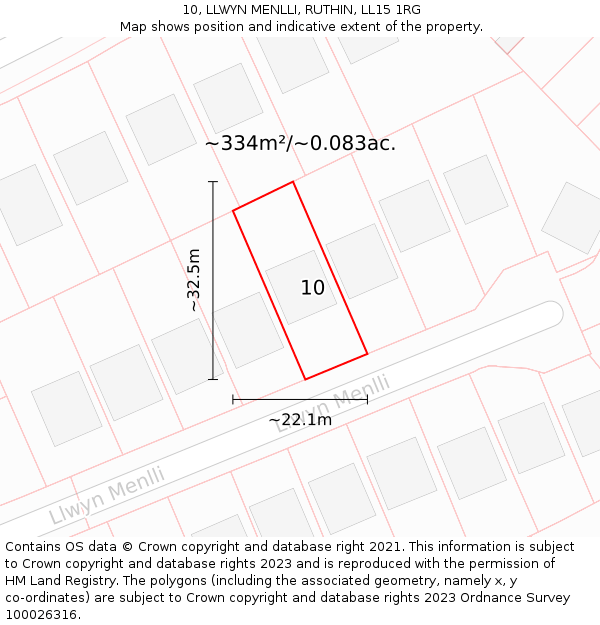 10, LLWYN MENLLI, RUTHIN, LL15 1RG: Plot and title map