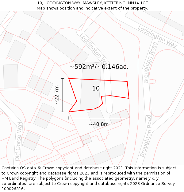 10, LODDINGTON WAY, MAWSLEY, KETTERING, NN14 1GE: Plot and title map