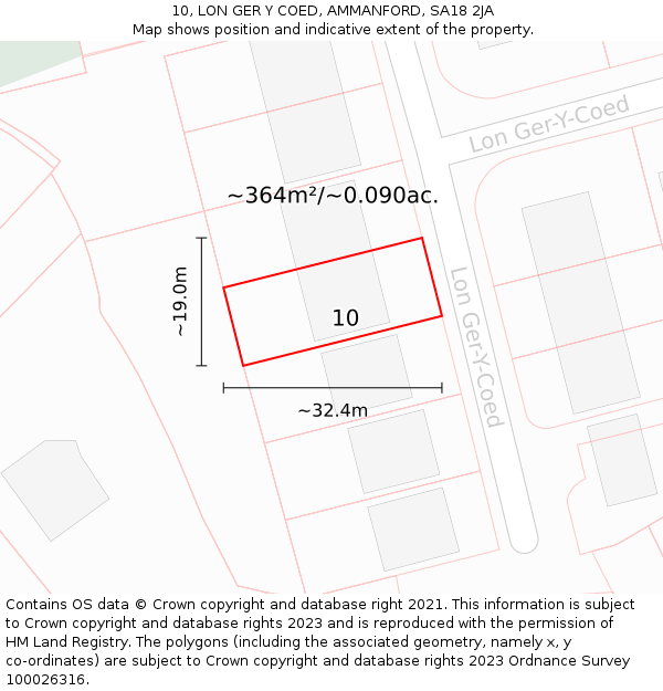 10, LON GER Y COED, AMMANFORD, SA18 2JA: Plot and title map