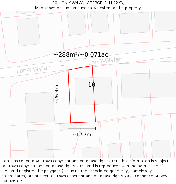 10, LON Y WYLAN, ABERGELE, LL22 9YJ: Plot and title map