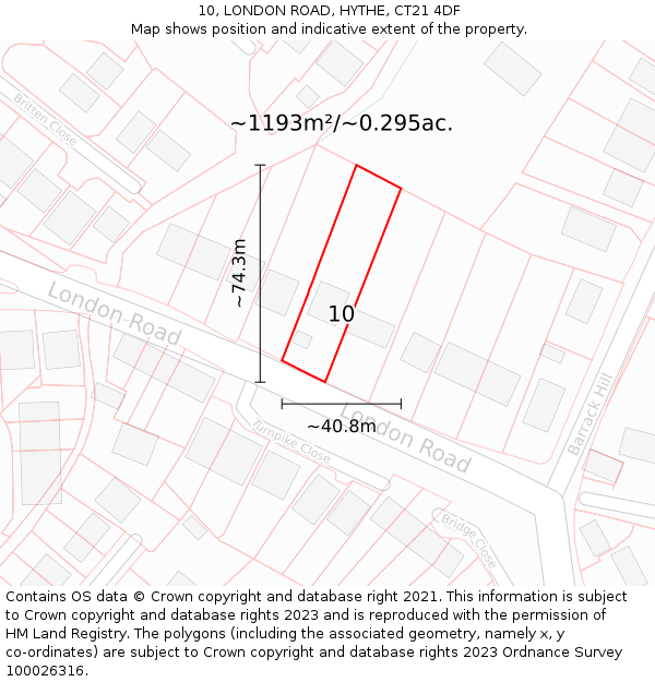 10, LONDON ROAD, HYTHE, CT21 4DF: Plot and title map