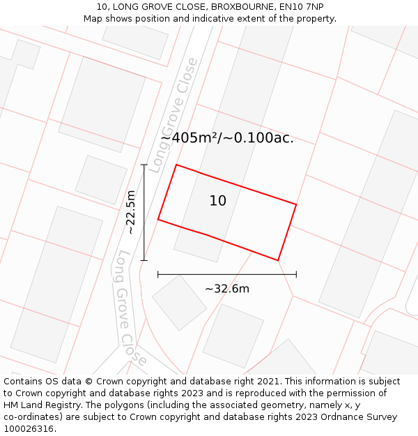10, LONG GROVE CLOSE, BROXBOURNE, EN10 7NP: Plot and title map