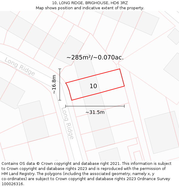 10, LONG RIDGE, BRIGHOUSE, HD6 3RZ: Plot and title map