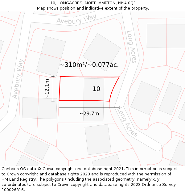 10, LONGACRES, NORTHAMPTON, NN4 0QF: Plot and title map