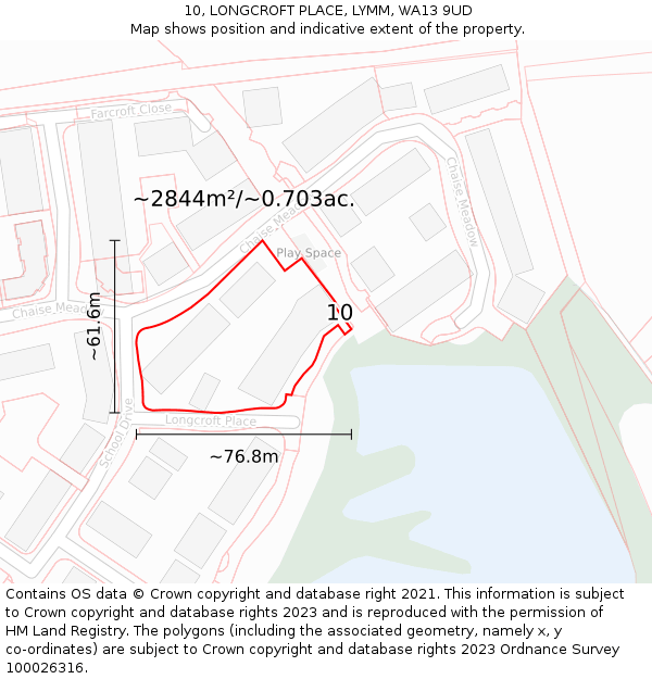10, LONGCROFT PLACE, LYMM, WA13 9UD: Plot and title map